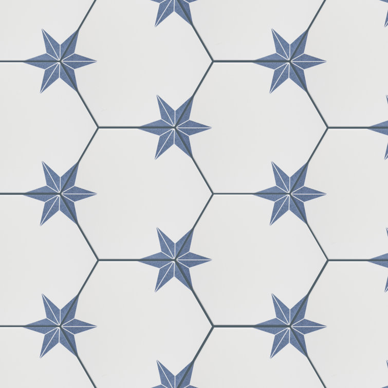 Stella Hex White and Blue Porcelain Floor and Wall Tile