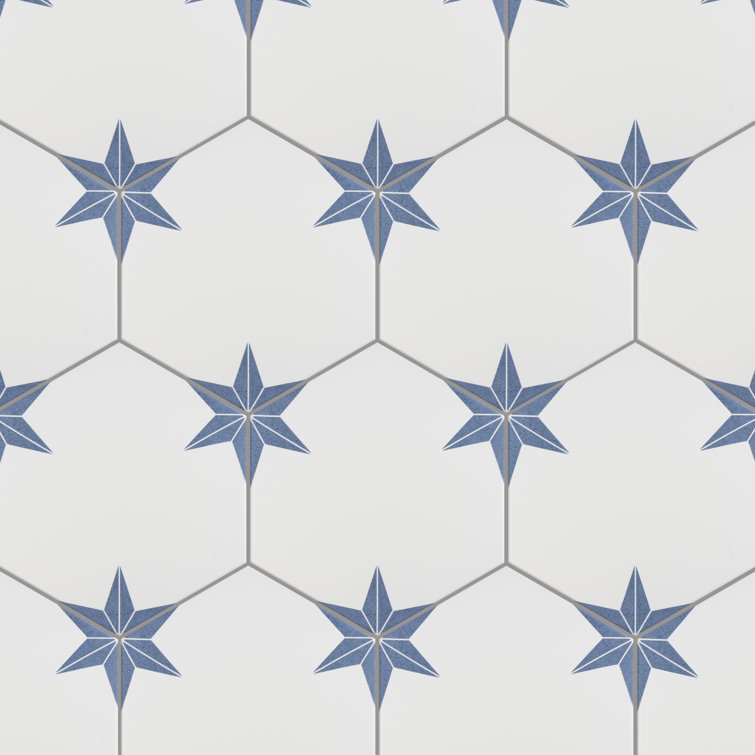 Stella Hex White and Blue Porcelain Floor and Wall Tile
