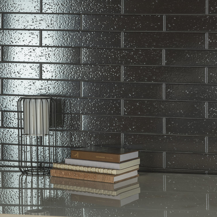 Argento Glossy Charcoal Black 2" x 10" Porcelain Subway Tile