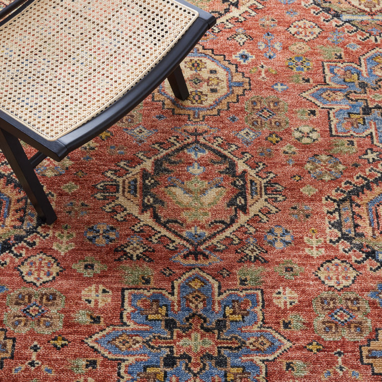 Samarkand Blue and Rust Hand-Knotted Wool 6' x 9' Area Rug