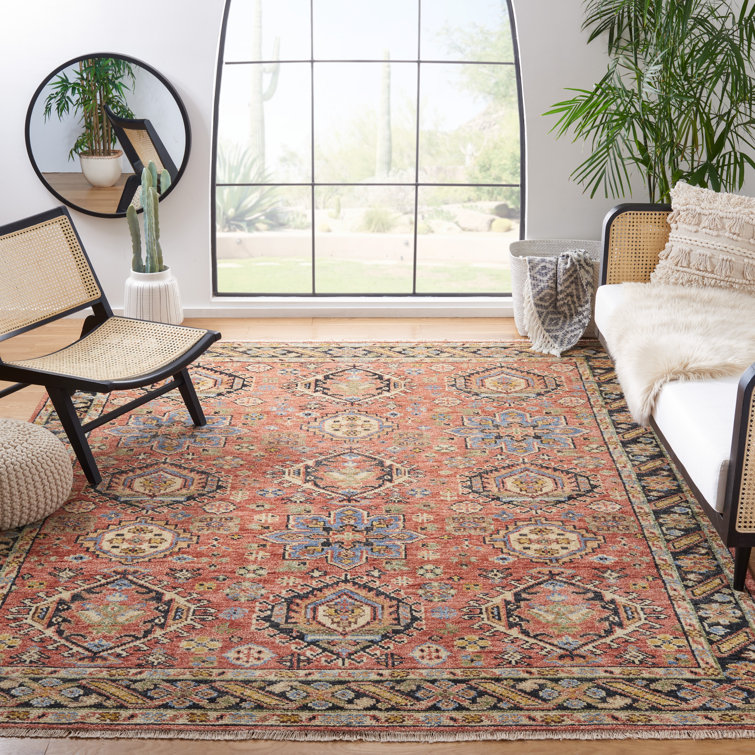 Samarkand Blue and Rust Hand-Knotted Wool 6' x 9' Area Rug