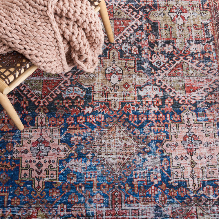 Tucson Navy and Rust Washable Square Rug
