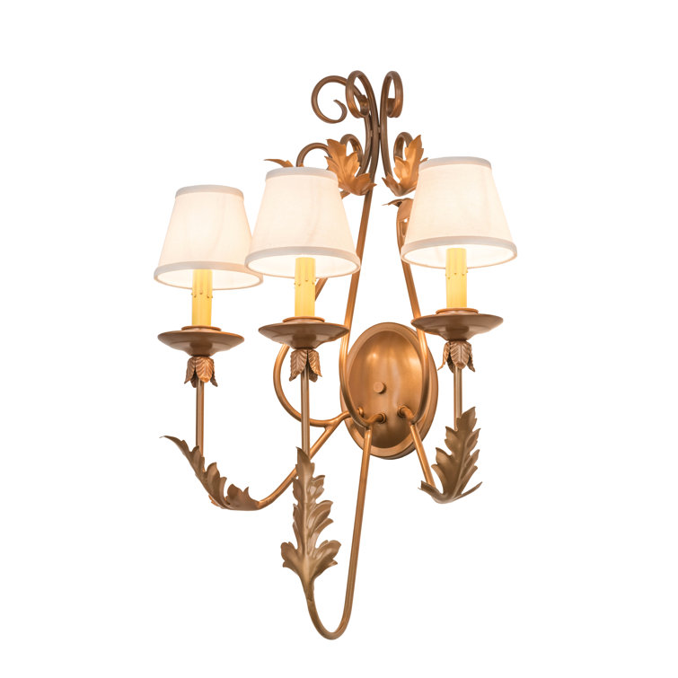 Bronze 3-Light Candle Wall Sconce with Beige Shades
