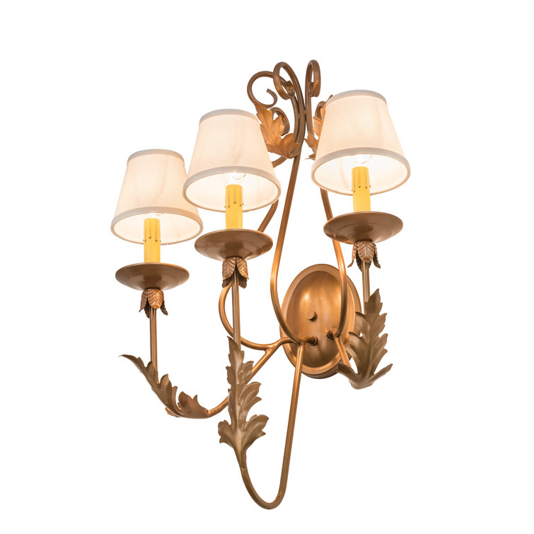 Bronze 3-Light Candle Wall Sconce with Beige Shades