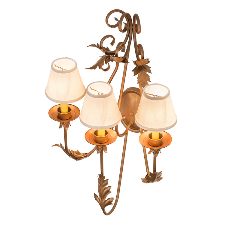 Bronze 3-Light Candle Wall Sconce with Beige Shades