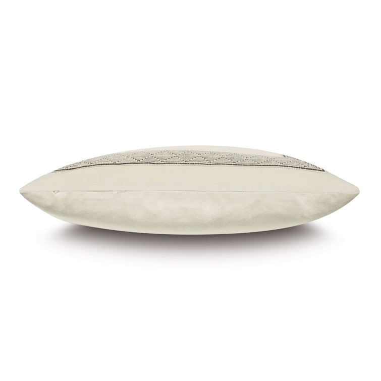 Ivory Velvet Square Pillow with Geometric Border