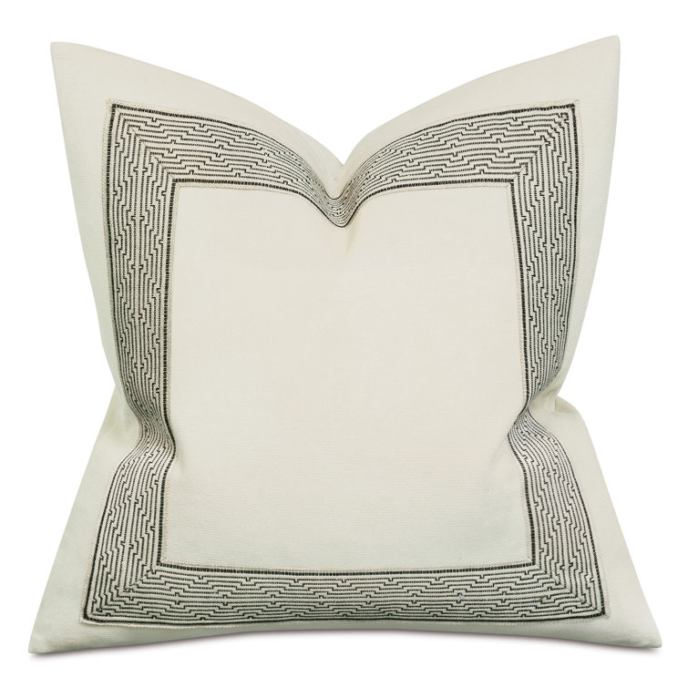 Ivory Velvet Square Pillow with Geometric Border