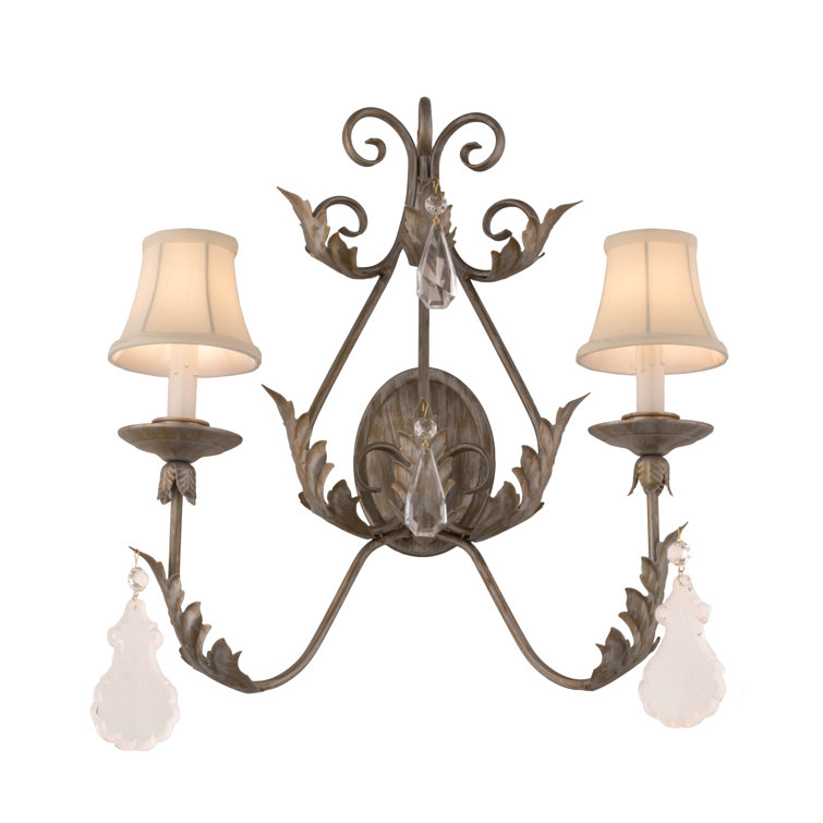 Antique Silver Dual Faux Candle Wall Sconce with Crystal Accents