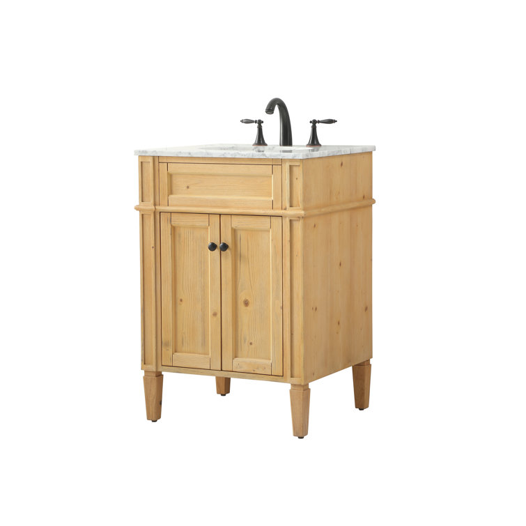 Park Avenue Carrara White Marble Top Natural Wood Single Vanity