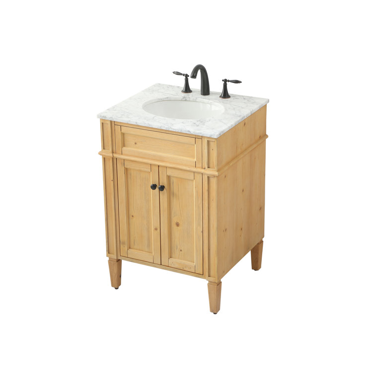 Park Avenue Carrara White Marble Top Natural Wood Single Vanity