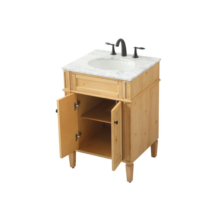 Park Avenue Carrara White Marble Top Natural Wood Single Vanity