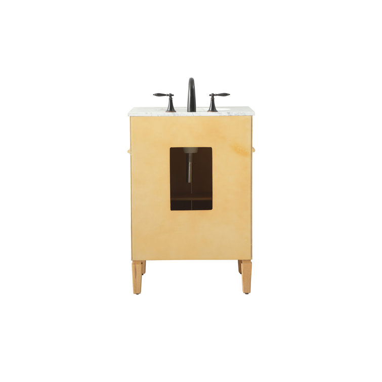 Park Avenue Carrara White Marble Top Natural Wood Single Vanity