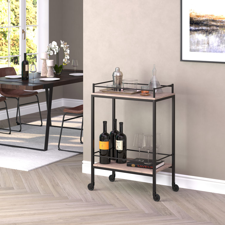 Barnes Modern Bar Cart with Storage - Antiqued Gray Oak