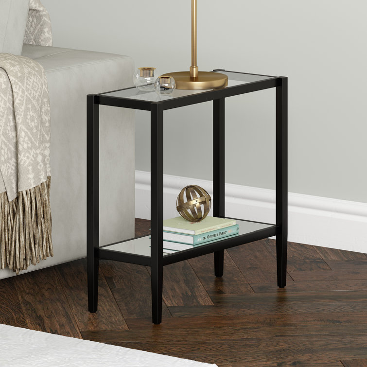 Blackened Bronze 24" Rectangular Side Table with Glass Shelf