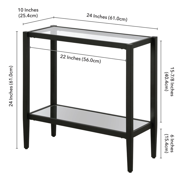 Blackened Bronze 24" Rectangular Side Table with Glass Shelf