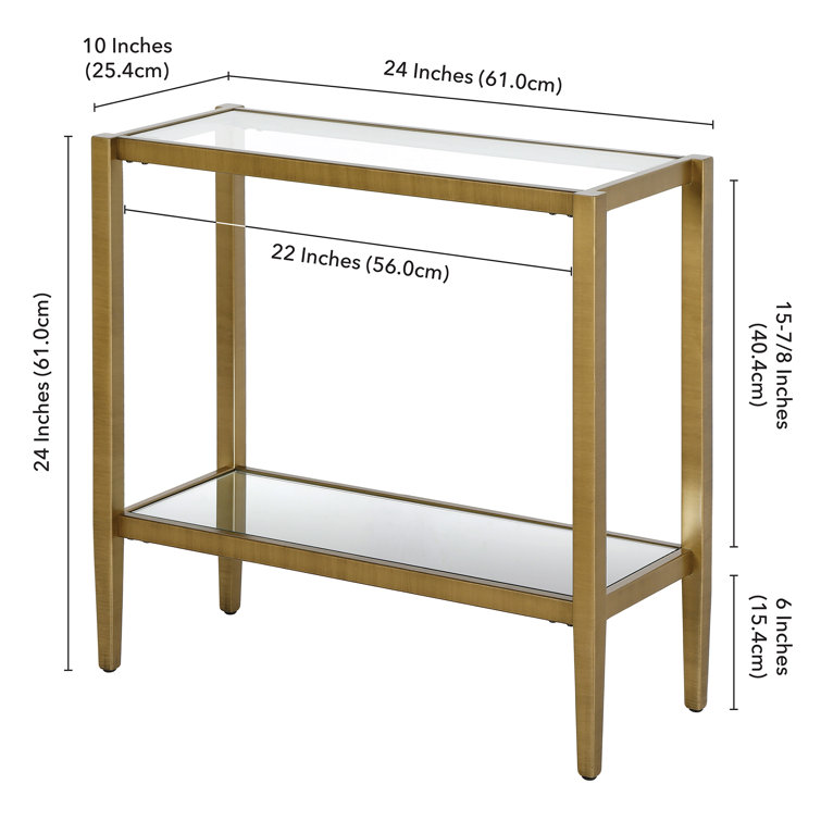 Antique Brass Rectangular Side Table with Tempered Glass Shelf