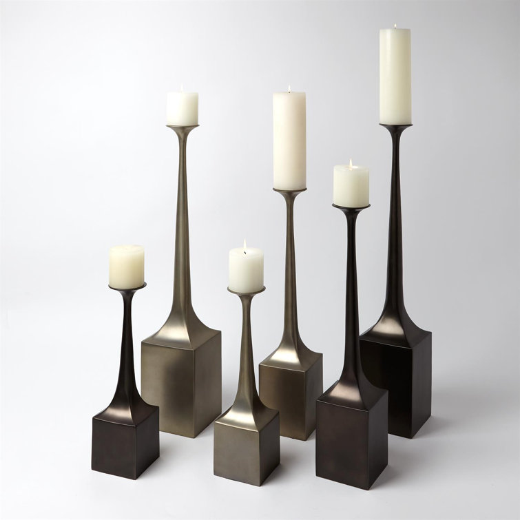 Giacometti-Inspired Bronze Aluminum 16" Hurricane Candlestick
