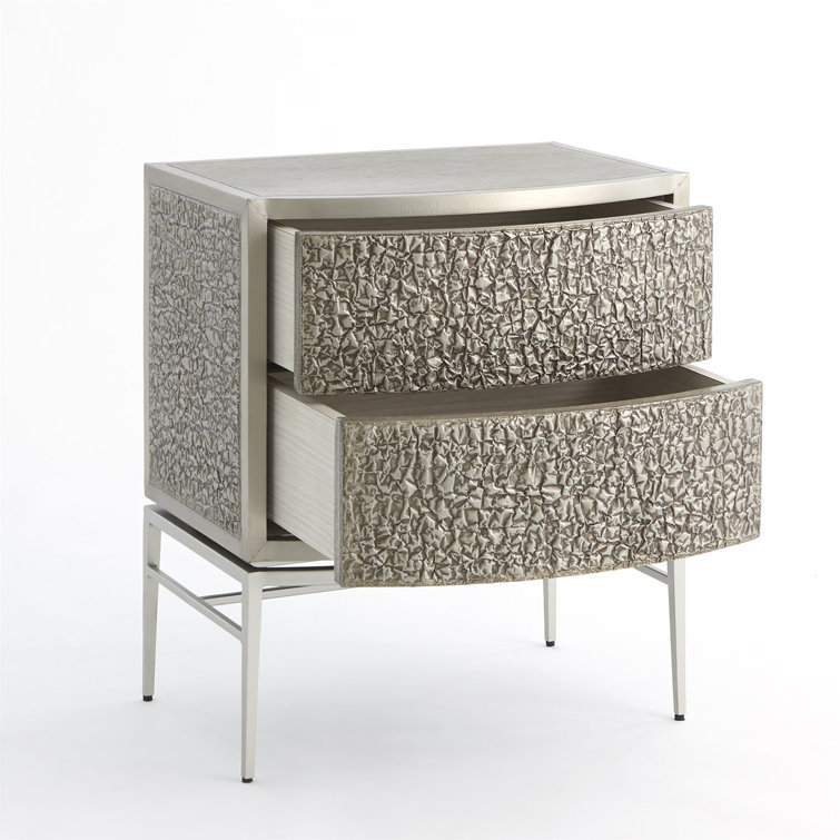 Crinkle 2-Drawer Bedside Chest in Nickel/Antique Nickel Finish