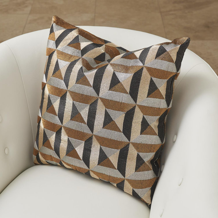 Geometric Black and Gold Cotton Embroidered Pillow
