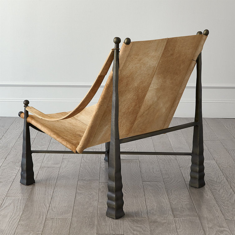 Camel Genuine Leather Camel Back Lounge Chair with Dark Bronze Legs