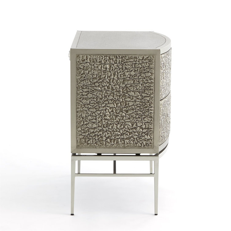 Crinkle 2-Drawer Bedside Chest in Nickel/Antique Nickel Finish