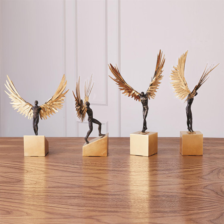 Bronze and Gold Leafed Avian Man Running Figurine