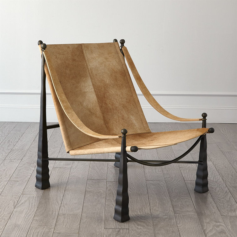 Camel Genuine Leather Camel Back Lounge Chair with Dark Bronze Legs