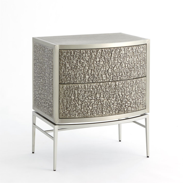 Crinkle 2-Drawer Bedside Chest in Nickel/Antique Nickel Finish