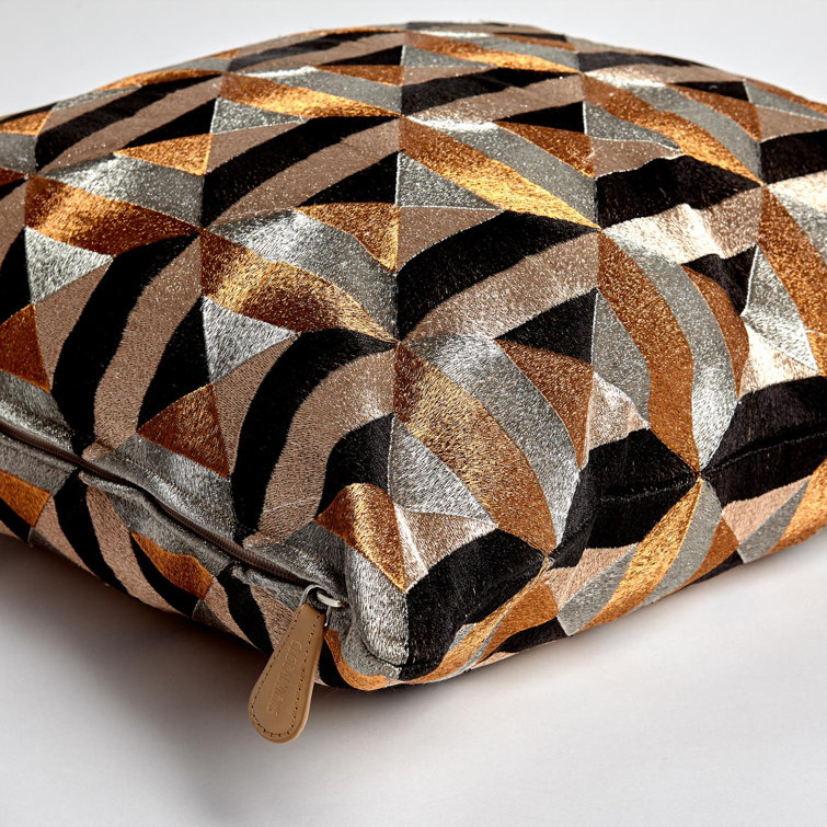 Geometric Black and Gold Cotton Embroidered Pillow