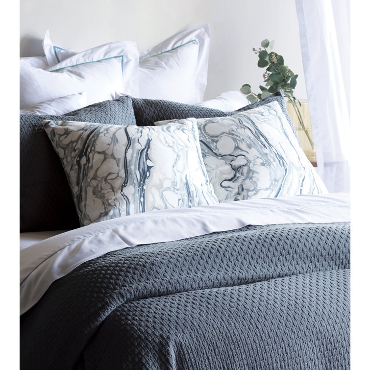 White and Blue Abstract Cotton Throw Pillow with Feather Insert