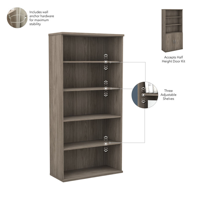 Modern Hickory 73" Adjustable 5-Shelf Wood Bookcase
