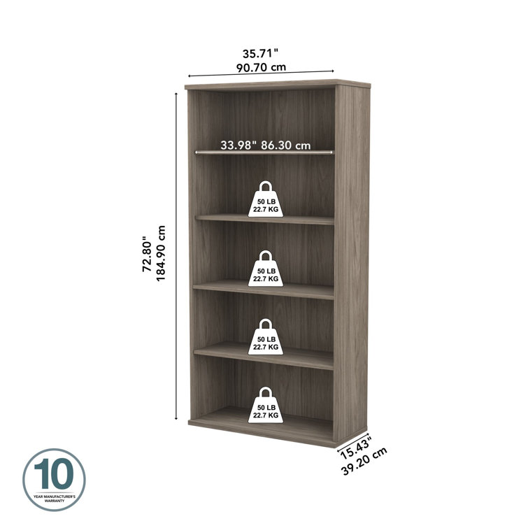 Modern Hickory 73" Adjustable 5-Shelf Wood Bookcase