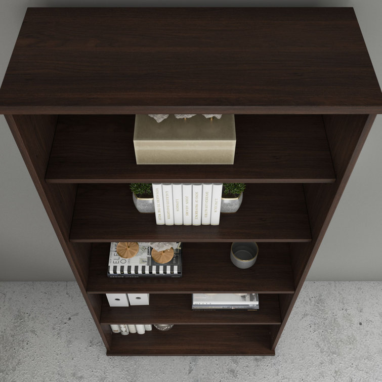 Adjustable Black Walnut 5 Shelf Tall Bookcase