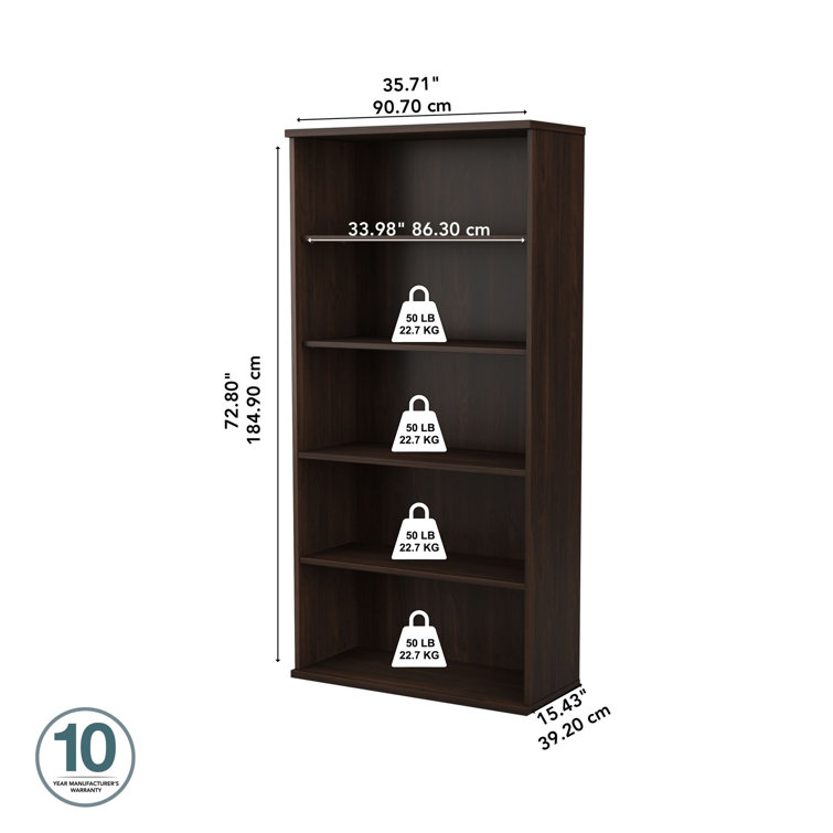 Adjustable Black Walnut 5 Shelf Tall Bookcase