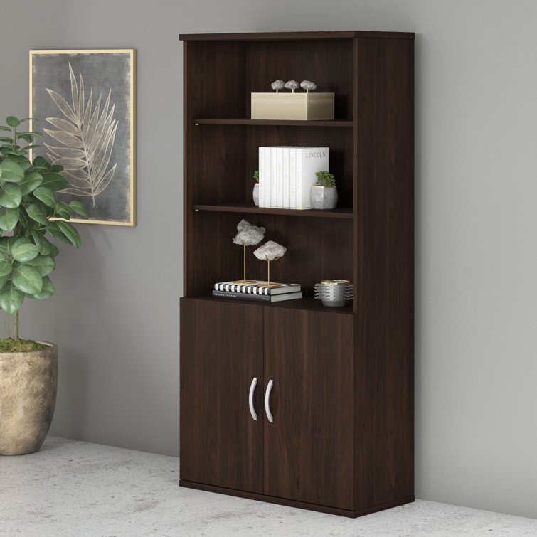 Adjustable Black Walnut 5 Shelf Tall Bookcase