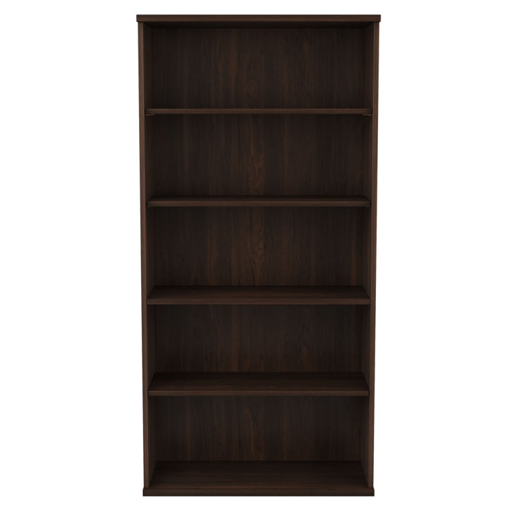 Adjustable Black Walnut 5 Shelf Tall Bookcase