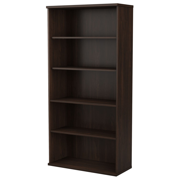 Adjustable Black Walnut 5 Shelf Tall Bookcase