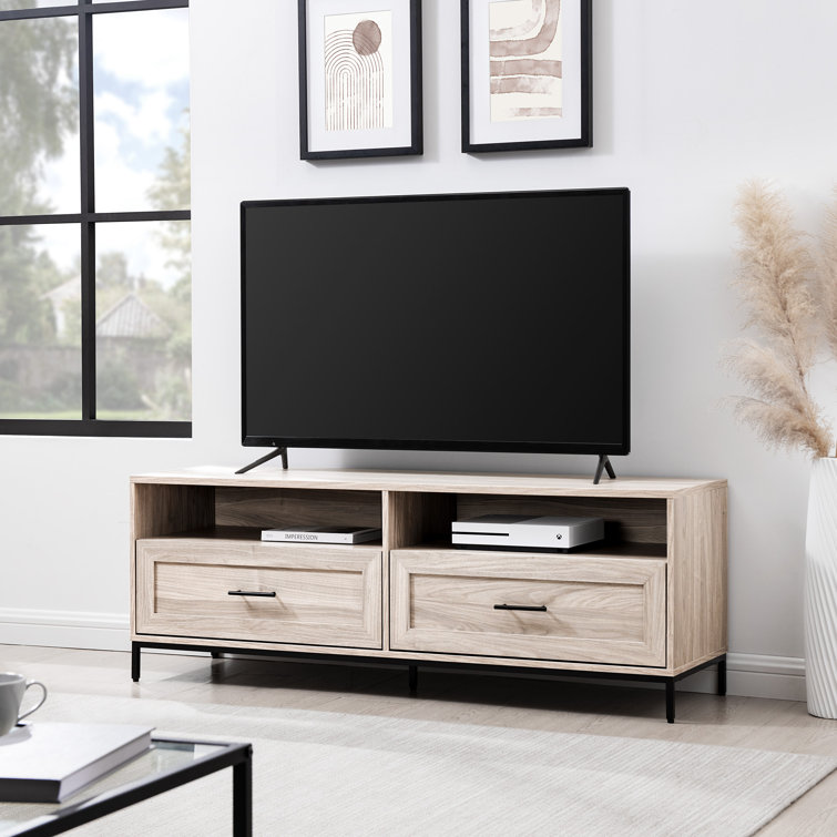 Birch 58" Modern 2-Drawer TV Stand with Black Hardware