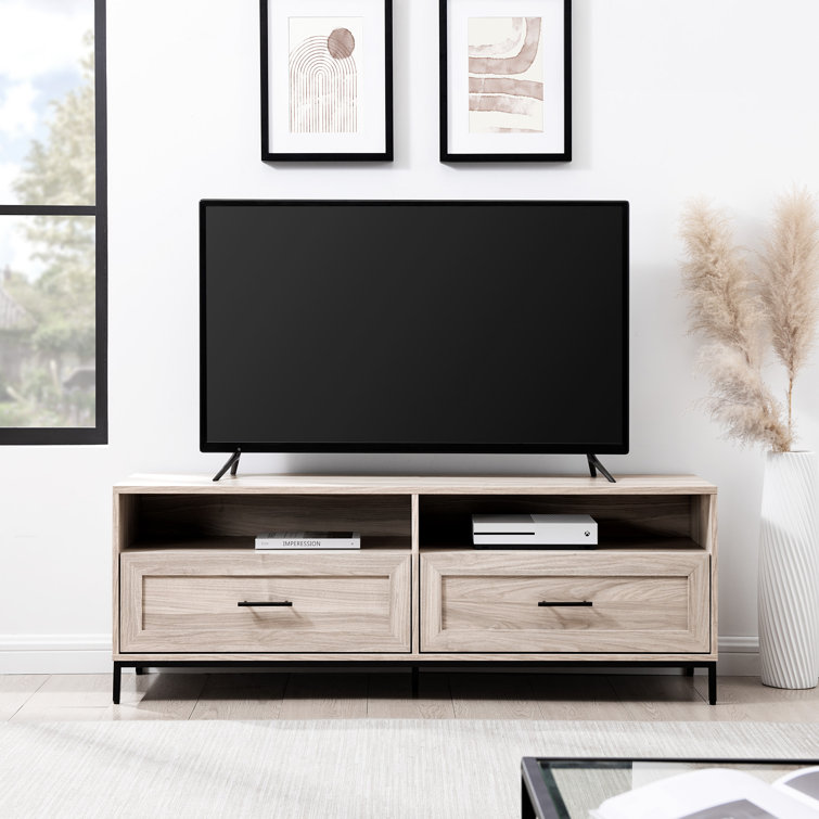 Birch 58" Modern 2-Drawer TV Stand with Black Hardware