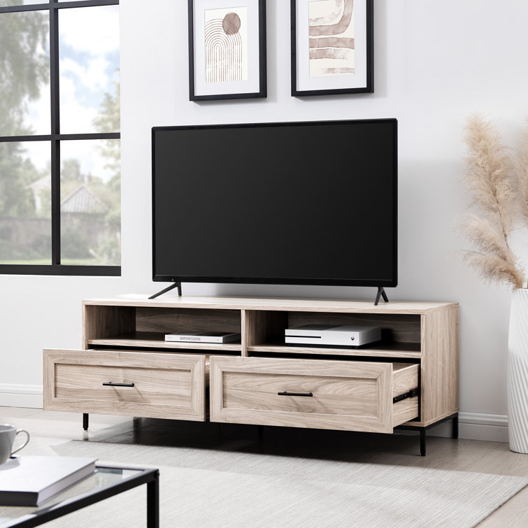 Birch 58" Modern 2-Drawer TV Stand with Black Hardware