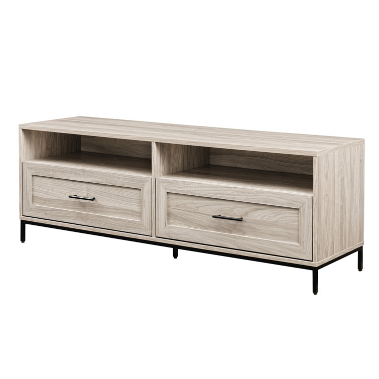 Birch 58" Modern 2-Drawer TV Stand with Black Hardware