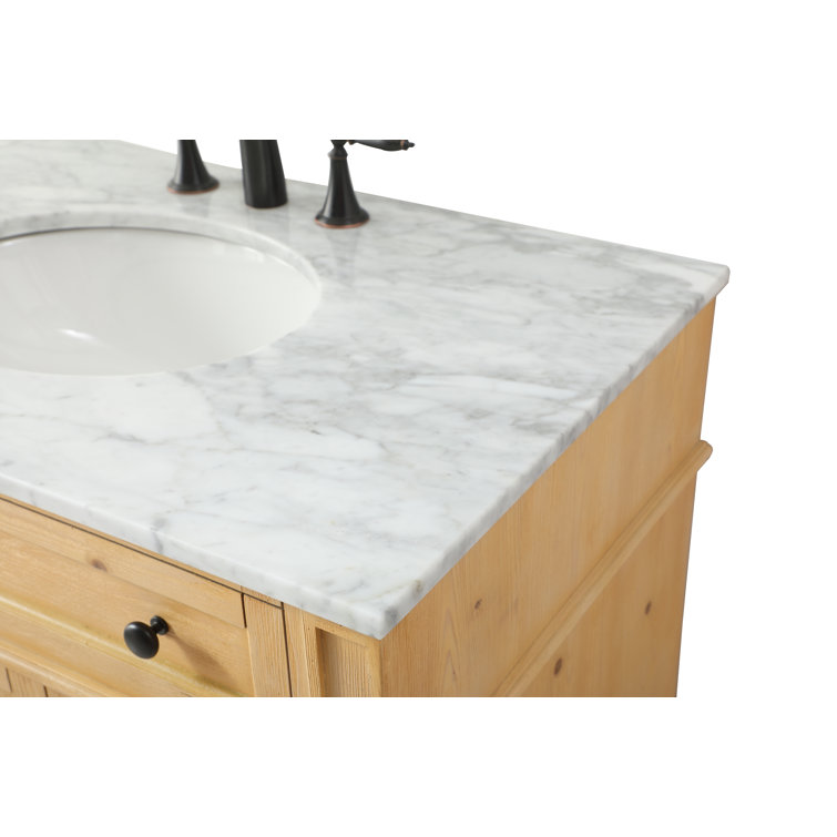 Natural Wood 36'' Single Bathroom Vanity with Marble Countertop