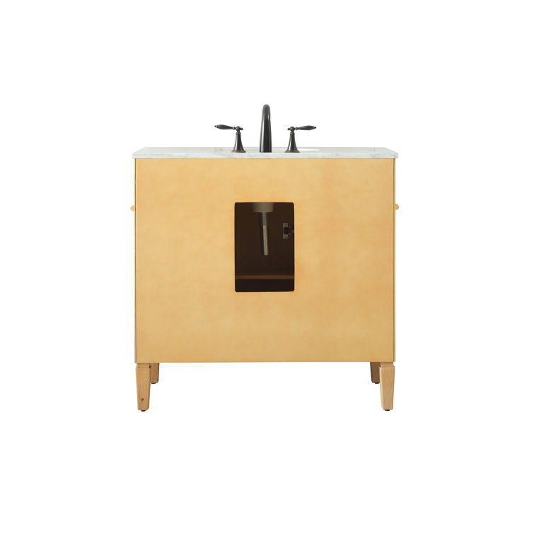 Natural Wood 36'' Single Bathroom Vanity with Marble Countertop