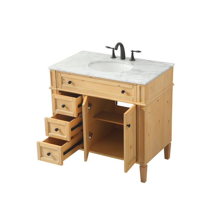 Natural Wood 36'' Single Bathroom Vanity with Marble Countertop