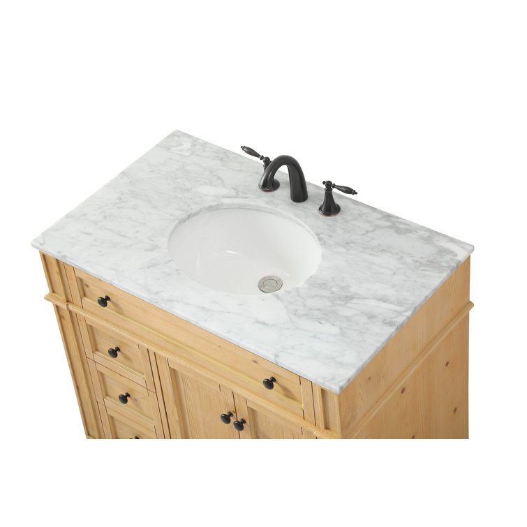 Natural Wood 36'' Single Bathroom Vanity with Marble Countertop