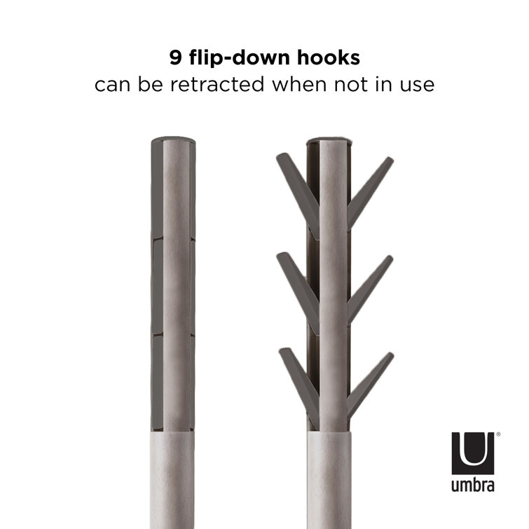 Gray Rubberwood Modern Freestanding Coat Rack with 9 Hooks