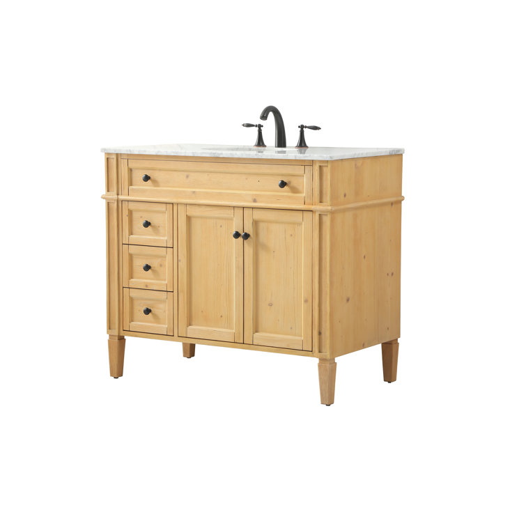 Park Avenue Carrara White Marble Top Single Vanity in Natural Wood