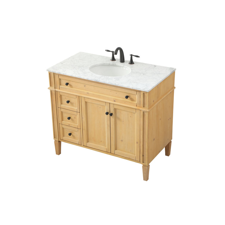 Park Avenue Carrara White Marble Top Single Vanity in Natural Wood