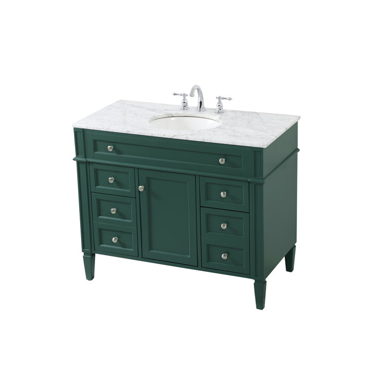Green Solid Wood and Marble Single Bathroom Vanity