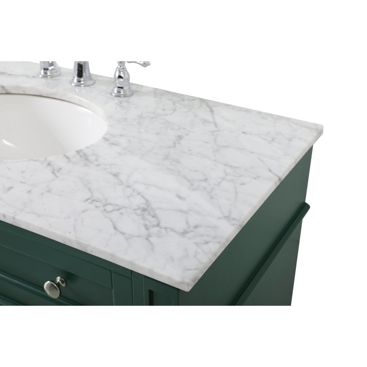 Green Solid Wood and Marble Single Bathroom Vanity
